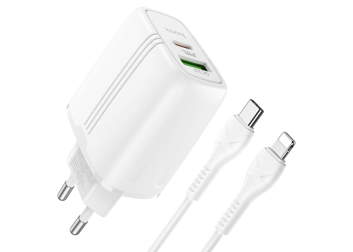 Сетевое зарядное устройство Hoco N11, PD 20W + QC3.0, 2 порта, кабель Type-C to Lightning 1 м