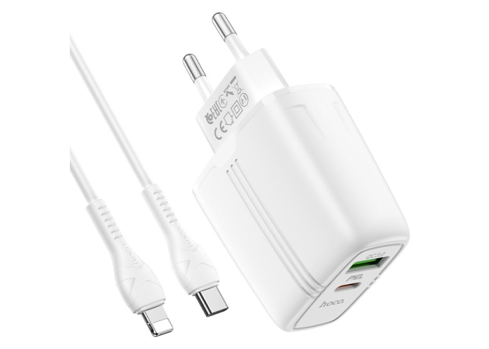 Сетевое зарядное устройство Hoco N11, PD 20W + QC3.0, 2 порта, кабель Type-C to Lightning 1 м