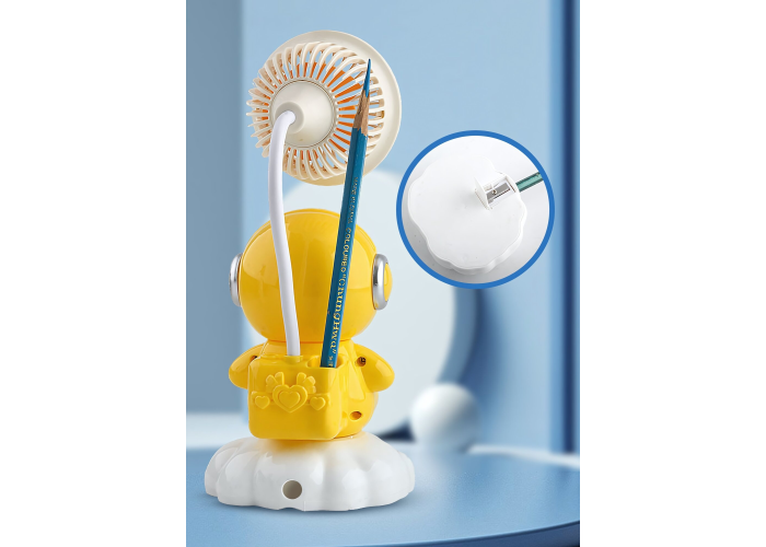 Вентилятор настольный Desktop Fan Y6, аккумуляторный, 3 режима, подсветка, гибкая ножка, точилка