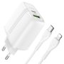 Сетевое зарядное устройство Hoco N11, PD 20W + QC3.0, 2 порта, кабель Type-C to Lightning 1 м