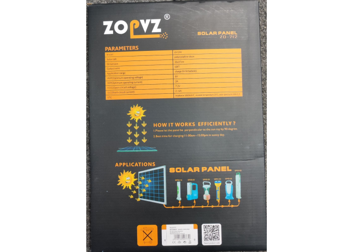 Портативная солнечная панель ZopVZ ZO712 Solar 6V 12W