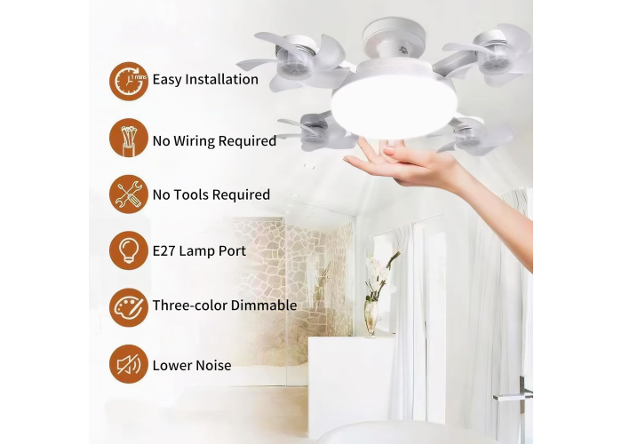 Вентилятор-лампа Drone Fan Light AT-4FD, E27, пульт, 3 режима света, 4 вентилятора