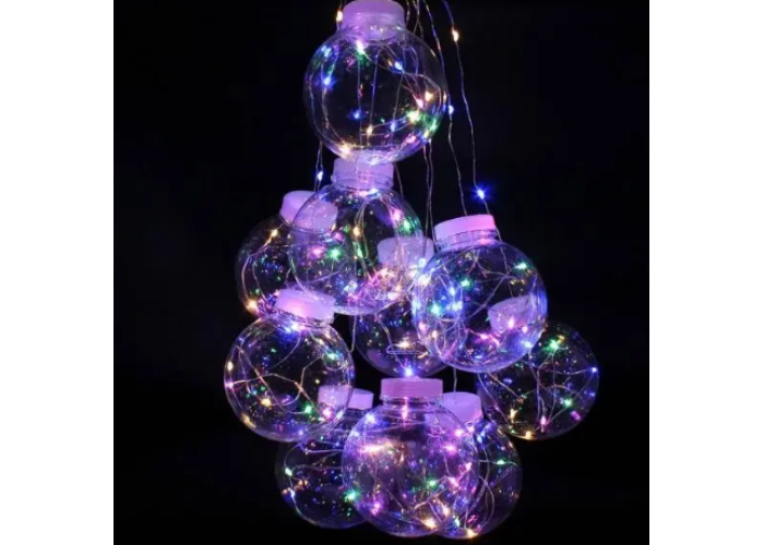 Xmas гирлянда (Штора) 150 Led (Copper) на медной проволоке прозрачные шари Мульти 8см 3M*1,5M (30) 7250