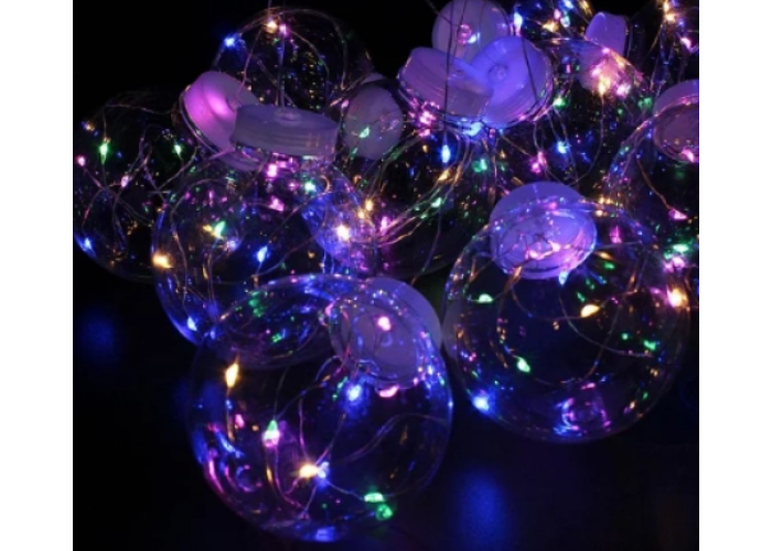 Xmas гирлянда (Штора) 150 Led (Copper) на медной проволоке прозрачные шари Мульти 8см 3M*1,5M (30) 7250