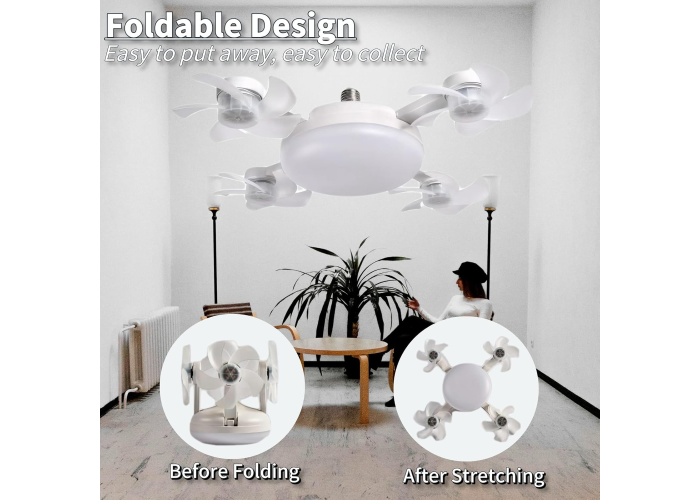 Вентилятор-лампа Drone Fan Light AT-4FD, E27, пульт, 3 режима света, 4 вентилятора