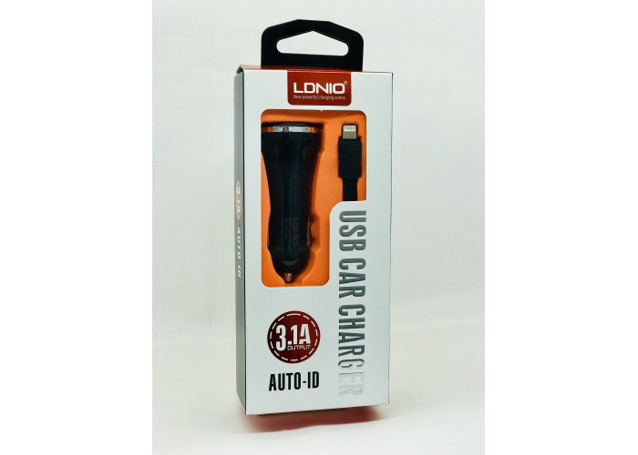 Автомобильное зарядное устройство LDNIO DL-C23 (3.1A / 2 USB порта + кабель для iPhone)