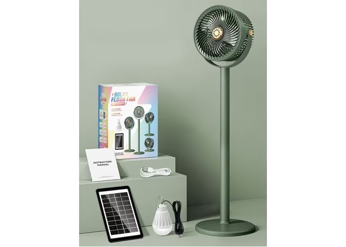 Вентилятор 4 в 1 Solar Floor Fan S39, 4000 мАч, солнечнечная панель, лампа, 5 скоростей
