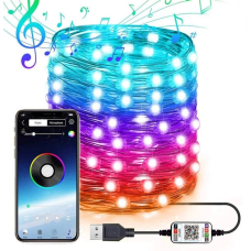 Led гирлянда c bluetooth и управлением с смартфона +10м/100Led на медной проволоке Капля росы 7953