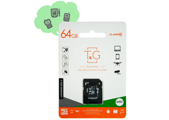 Карта памяти MicroSD с переходником 64 Gb