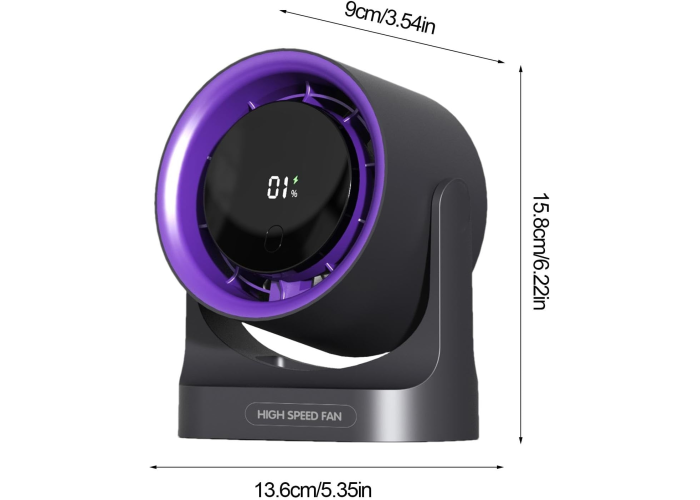 Вентилятор настольный/подвесной Desktop High-Speed Fan BY-001, аккумуляторный, дисплей