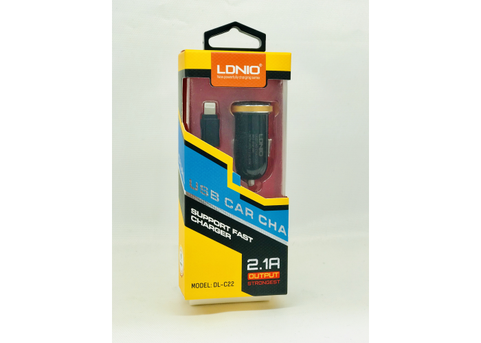 Автомобильное зарядное устройство LDNIO DL-C22 (2.1A / 2 USB порта + кабель для iPhone)