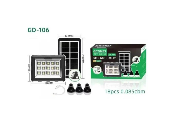 Портативная станция для зарядки GD 106, с солнечной панелью и 3 LED лампами