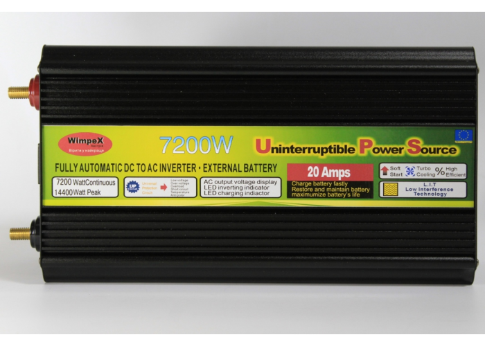 Автомобильный инвертор Wimpex WX-7200W UPS, 12 В, 7200 Вт, с зарядкой