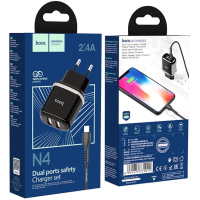 Сетевое зарядное устройство Hoco N4, 2 порта USB, 2.4A, с кабелем Lightning