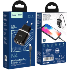 Сетевое зарядное устройство Hoco N4, 2 порта USB, 2.4A, с кабелем Lightning