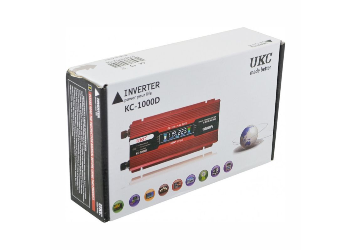 Преобразователь напряжения UKC KC-1000D 12V → 230V, 1000W, LCD, USB