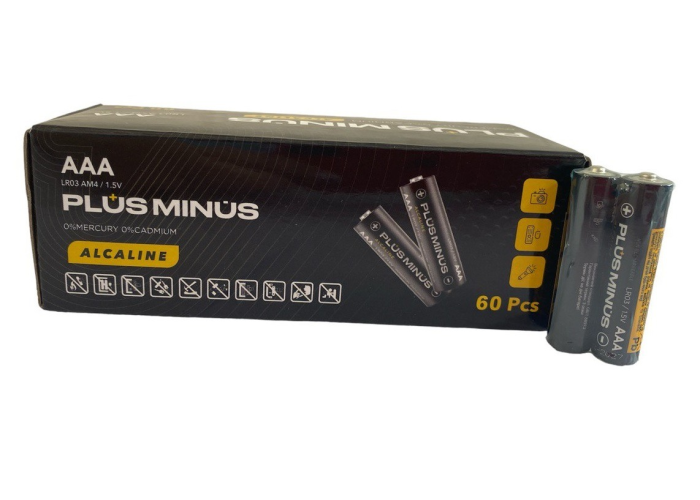 (только коробкой)Батарейки Plus Minus AAA LR03 Alkaline, 1.5 В, 2 шт в спайке (PM-2LR03)