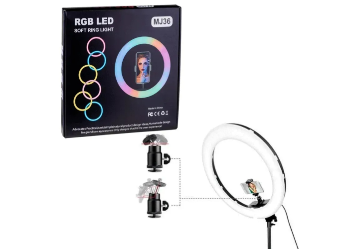 Кольцевая лампа MJ-36 RGB, 14" (36 см), мульти-режимная подсветка, USB