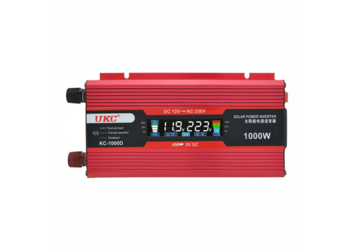 Преобразователь напряжения UKC KC-1000D 12V → 230V, 1000W, LCD, USB