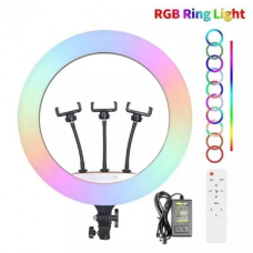 Кольцевая LED лампа RGB Ring Fill Light 45 см сенсорное управление + пульт и 3 держателя для телефона