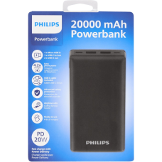 Повербанк Philips, 20000 мА·ч, PD 20 W, USB-A, USB-C, micro USB