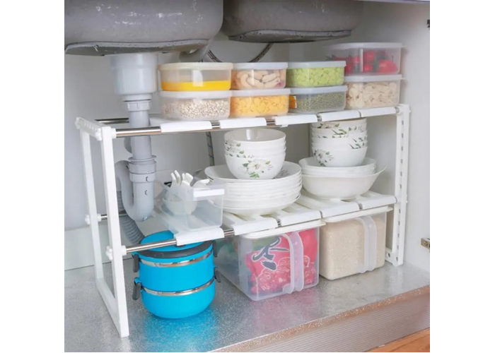 Регулируемая кухонная полка для хранения Kitchen Rack 50-70 см, органайзер под раковину
