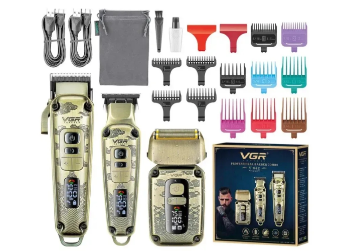 Набор для стрижки VGR V-642 Gold, машинка, триммер и шейвер, аккумуляторный