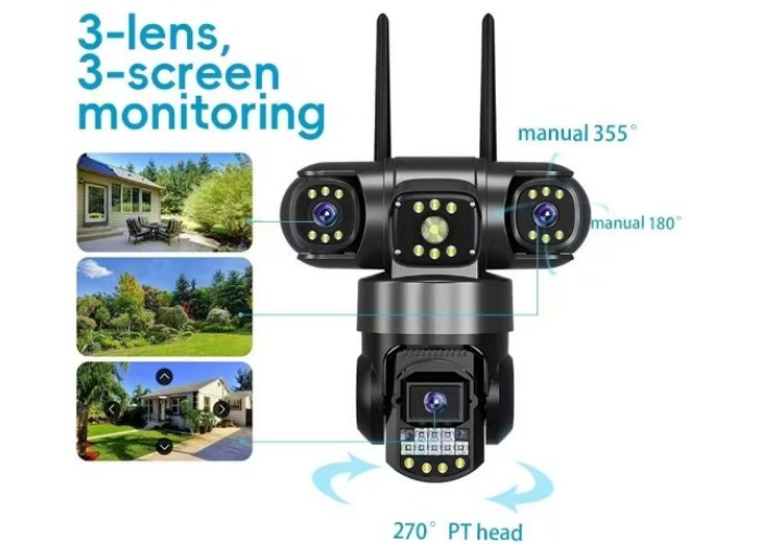 Wi-Fi IP-камера с 3 объективами (APP V380/V380Pro, PTZ, IP66)