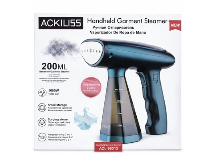 Отпариватель ручной Ackiliss ACL 95312, 1600 Вт, резервуар 200 мл, с насадкой