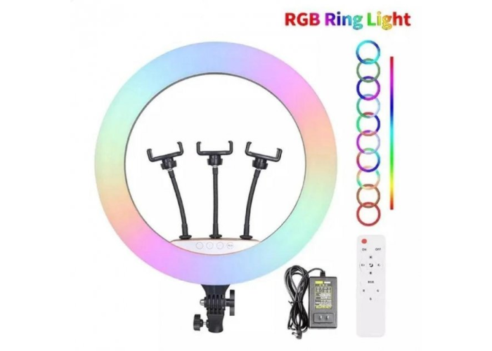 Кольцевая LED лампа RGB Ring Fill Light 45 см сенсорное управление + пульт и 3 держателя для телефона