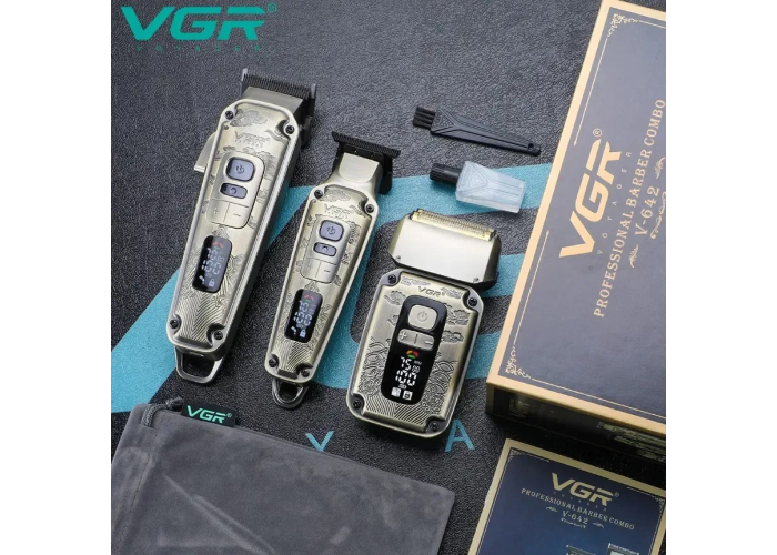 Набор для стрижки VGR V-642 Gold, машинка, триммер и шейвер, аккумуляторный