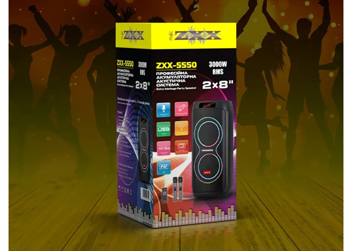 Акустическая переносная колонка ZXX-5550 80Вт 2x8"