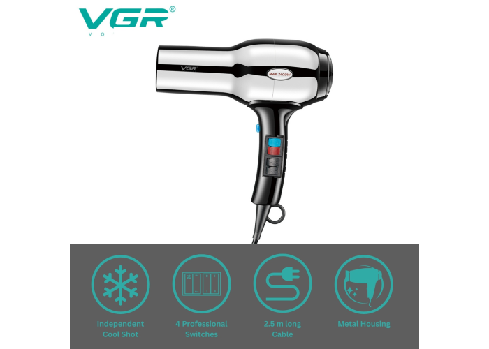 Профессиональный фен VGR V-465, AC-мотор, до 2400 Вт, холодный воздух, концентратор