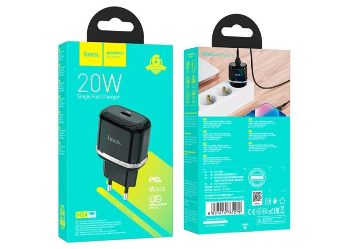 Сетевое зарядное устройство HOCO N24 Type-C, 20W, 3A, QC/PD