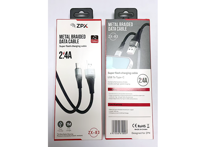 Кабель в оплётке ZPX ZX-83 USB – Type-C с поддержкой быстрой зарядки 2.4A