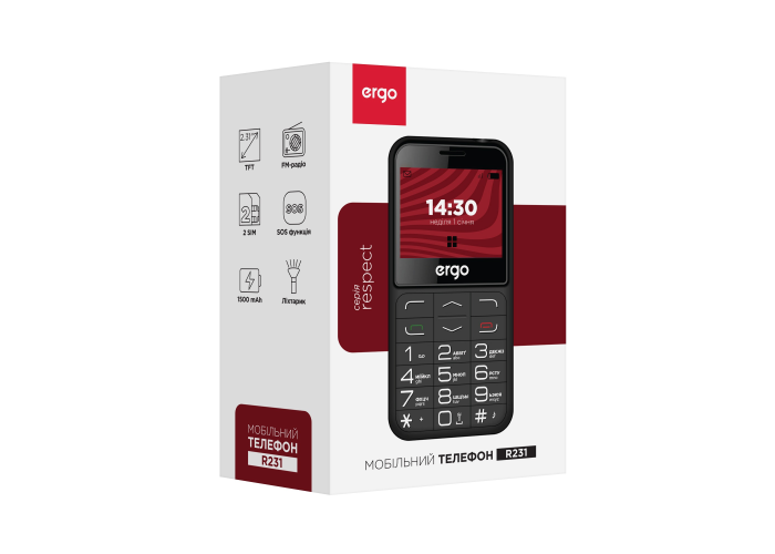 Мобильный телефон ERGO R231 Dual Sim Black, 2.31"