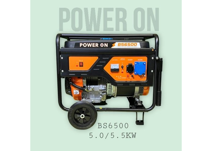 Бензиновый генератор POWER ON BS6500, 5.5 кВт, 23 л, 16 л.с., ручной запуск