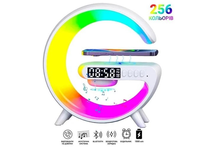 Колонка‑ночник G63, Bluetooth/USB/SD/FM, беспроводная зарядка