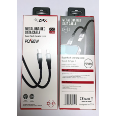 Кабель в оплётке ZPX ZX-84 Type-C – Type-C с поддержкой быстрой зарядки PD 60W