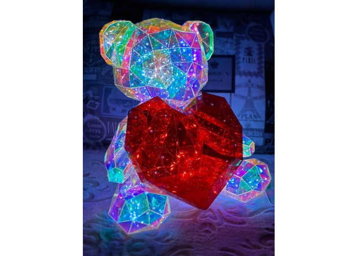 Ночник 3D «Медвежонок с сердцем», голографический эффект, USB (17×14 см)