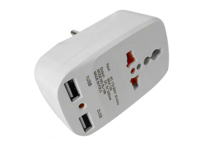 Сетевой разветвитель тройник Travel Adaptor 823 c 2 USB 1500mA 7043