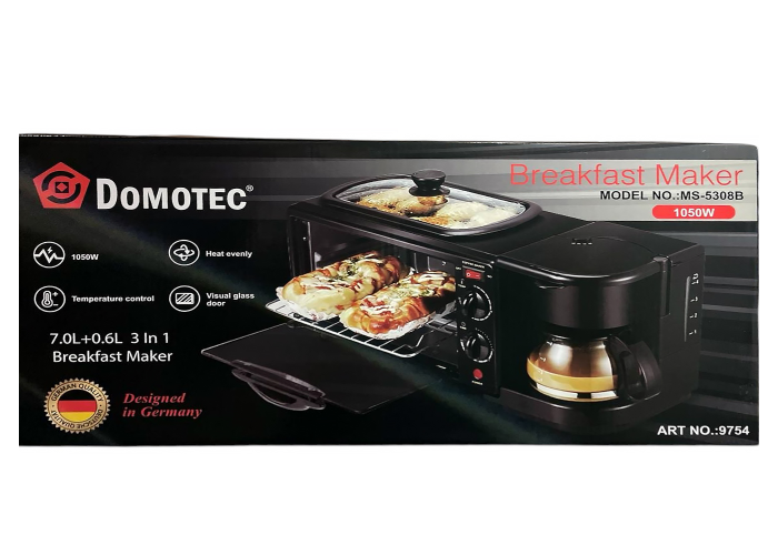 Электропечь,-электросковородка-кофеварка Domotec MS-5308B, 1050 Вт, 3 в 1
