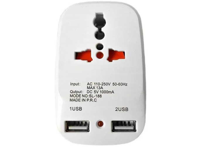 Сетевой разветвитель тройник Travel Adaptor 823 c 2 USB 1500mA 7043