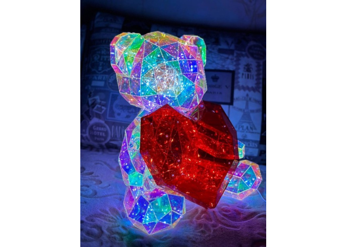 Ночник 3D «Медвежонок с сердцем», голографический эффект, USB (17×14 см)