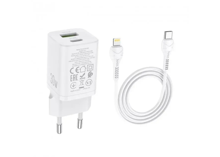 Сетевое зарядное устройство Hoco N13 Bright 30W PD + QC3.0, Type-C to Lightning,