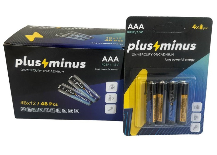 (только упаковкой) Батарейки Plus Minus AAA R03 Carbon, 1.5 В, 4 шт в блистере (BPM-4R03)