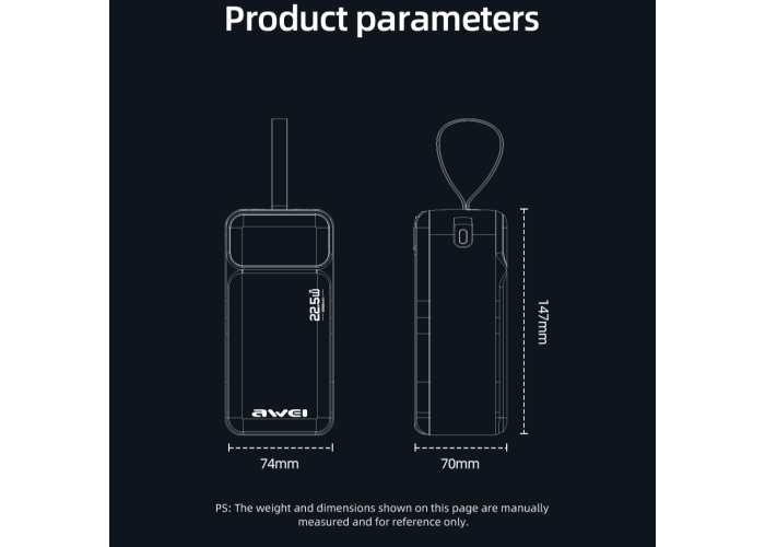 Power Bank AWEI PA-106 50000 mAh, 22.5W, QC 3.0, LED-дисплей