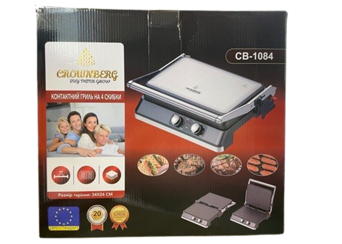 Контактный гриль Crownberg CB-1084, 34×24 см