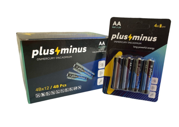 (только упаковкой) Батарейки Plus Minus AA R06 Carbon, 1.5 В, 4 шт в блистере (BPM-4R06)