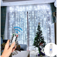 Led гирлянда "Капля росы" Штора. 3*3М, 360Led, USB, с пультом, холодный белый THL-24-46